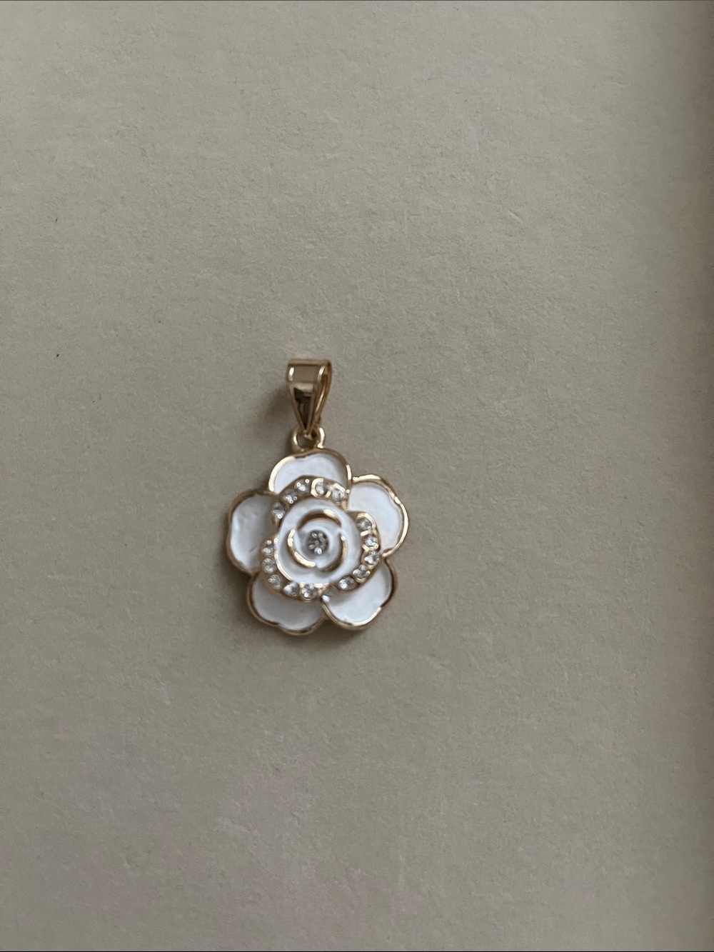 Gold White Enamel Flower Pendant Necklace - Elegant Floral Charm